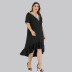 new plus size loose V-neck stretch mid-length black dress  NSJR33416