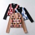 fashion V-neck diamond lattice single-breasted slim long-sleeved knitted cardigan sweater NSHS33454