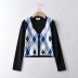 fashion V-neck diamond lattice single-breasted slim long-sleeved knitted cardigan sweater NSHS33454