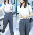 high waist solid color pleated pants NSHS33468