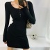 five button sexy long-sleeved base dress NSHS33477