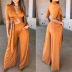 mid-sleeve V-neck solid color two-piece suit  NSCZ33495