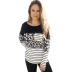 stripe stitching round neck long sleeve top  NSSI33512