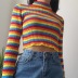 long-sleeved color striped pullover turtleneck sweater NSXE33651
