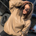 autumn new windproof pure color simple leather round neck hooded sweatshirt NSXE33653