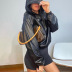 autumn new windproof pure color simple leather round neck hooded sweatshirt NSXE33653