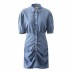 elastic waist pleated denim shirt dress NSAC33822