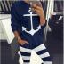 fashion striped anchor print round neck sports suit NSYF33926