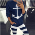 fashion striped anchor print round neck sports suit NSYF33926