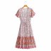 retro ethnic print lace-up V-neck dress NSAM33968