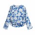 fashion print pleated design satin blouse  NSAM34015