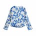 fashion print pleated design satin blouse  NSAM34015