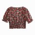 square neck puff sleeve print lace-up top NSAM34033