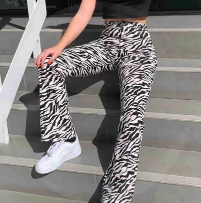 Spring New Zebra Pattern High Waist Slimming Straight Casual Pants  NSAC24852