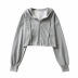 zipper fashion loose raw edge sweatershirt NSAC24903