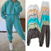 Loose frayed hooded sweatershirt high-waisted pant two-piece  NSLD24929