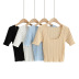 fashion U-neck solid color slim-fit short-sleeved sweater NSHS25199