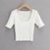 fashion U-neck solid color slim-fit short-sleeved sweater NSHS25199