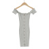 Sexy Slim-fit Square Collar Buttoned Fashion Thinning Short Sleeve Knit Dress NSHS25222