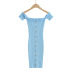 Sexy Slim-fit Square Collar Buttoned Fashion Thinning Short Sleeve Knit Dress NSHS25222