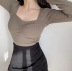 pleated solid color bottoming shirt  NSHS25237