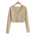 V-neck single-breasted loose short knitted jacket sweater NSHS25272