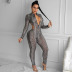 Round Stand-Up Collar Chest Open Zipper Jumpsuit NSMX25350