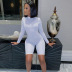 solid color round stand collar long sleeve jumpsuit  NSMX25354