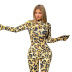 stand-up collar back zipper leopard print jumpsuit  NSMX25374