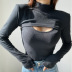 spring and autumn new chest hollow long-sleeved high-neck slim T-shirt two-piece NSXE25441