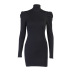 autumn and winter new puff sleeve high neck sexy solid color dress  NSXE25446