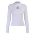 Autumn and winter new leisure all-match high-neck hollow tight-fitting long-sleeved T-shirt  NSXE25451