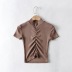 High round neck tight-fitting drawstring spring and summer elastic solid color T-shirt  NSHS25467
