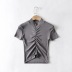 High round neck tight-fitting drawstring spring and summer elastic solid color T-shirt  NSHS25467