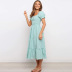 summer new style short-sleeved high-waist green slim plaid printed dress  NSYD25572