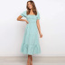 summer new style short-sleeved high-waist green slim plaid printed dress  NSYD25572