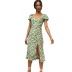 summer new style square collar short sleeve side slit printing mid-length dress  NSYD25575