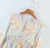 spring printing elastic waist long-sleeved ruffled V-neck dress  NSAM25629