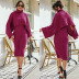 long-sleeved solid color pullover knitted dress NSSA25915