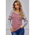 long-sleeved round neck stitching top NSSA25925