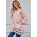 crochet hollow round neck long-sleeved lace shirt NSSA25929