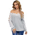 lace stitching one-word neck strapless T-shirt  NSSA25942