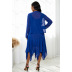 blue V-neck long-sleeved irregular pleated dress NSSA25962