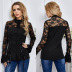black lace trumpet sleeves mesh stitching lace shirt NSSA25968