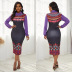 high collar printing stitching long sleeve hip dress NSSA25975