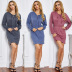 autumn solid color casual loose hooded long sleeve V-neck dress NSSA25983