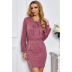 autumn solid color casual loose hooded long sleeve V-neck dress NSSA25983