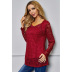 fashion red crochet hollow long-sleeved lace shirt top NSSA26008