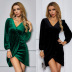 simple V-neck sexy pleated long-sleeved dress NSSA26044
