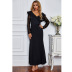 lace hollow long-sleeved V-neck long dress NSSA26058
